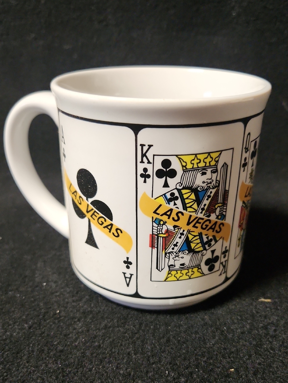 Las Vegas Playing Cards Ceramic Mug - White with Black & Yellow